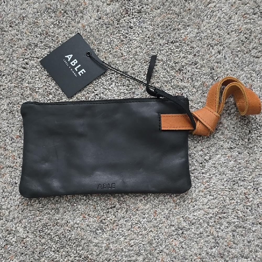 ABLE Black Leather Clutch